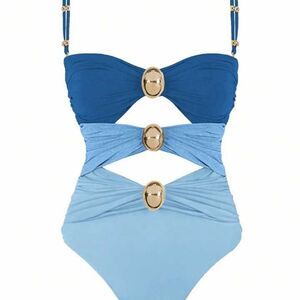 Shein Women's Multi-Color Hollow Out Beach Wear One-Piece Swimsuit blue